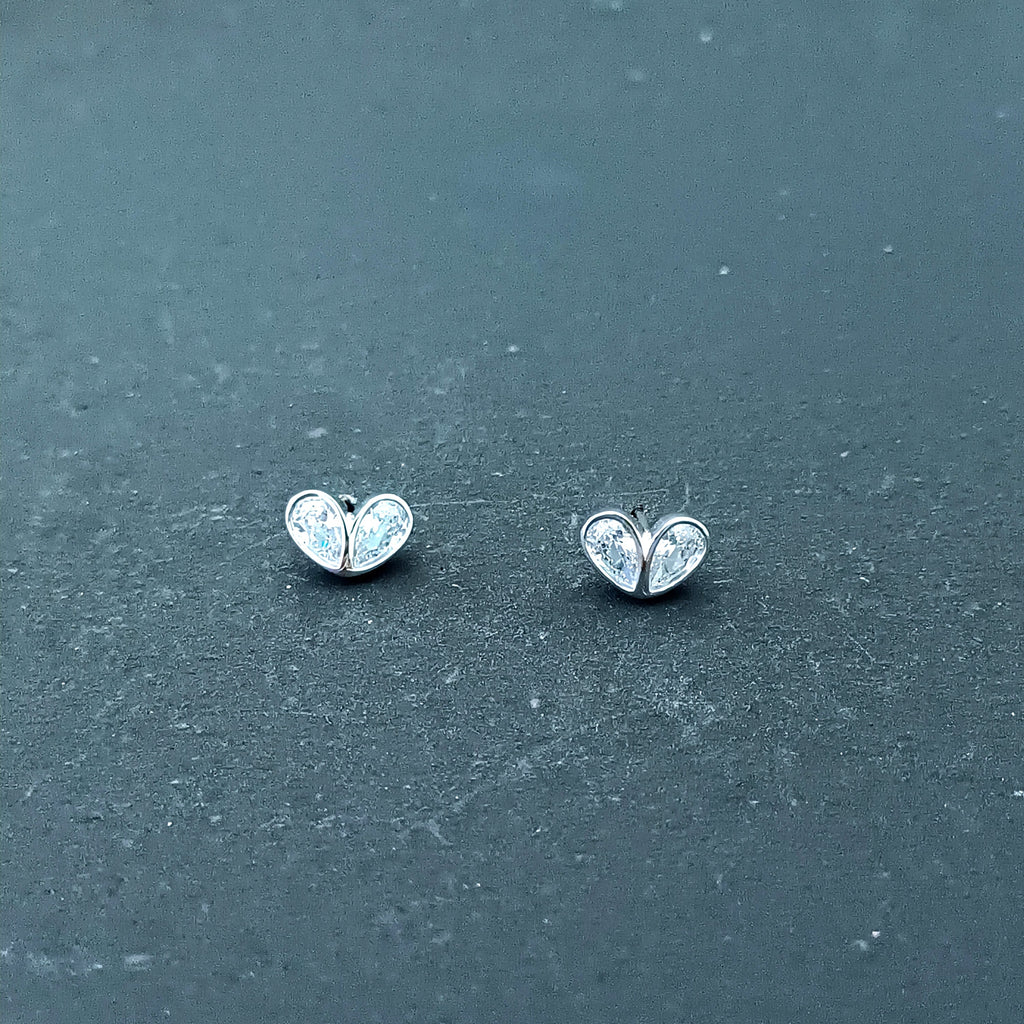Minimalist Dual-Stone Heart Studs