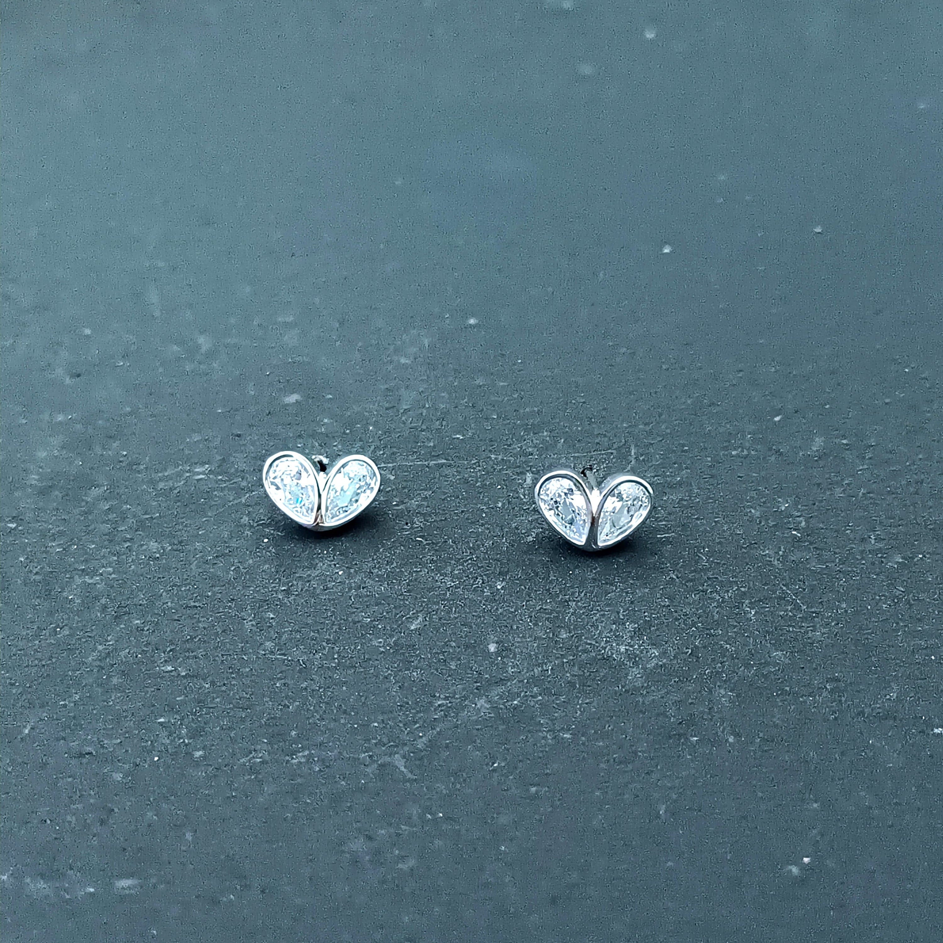 Minimalist Dual-Stone Heart Studs