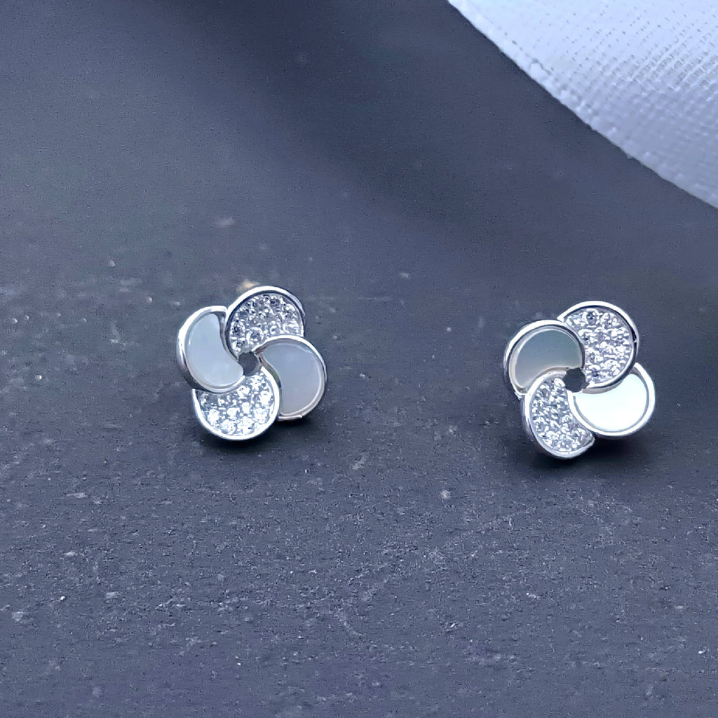 Mother of Pearl Floral Sterling Silver Studs