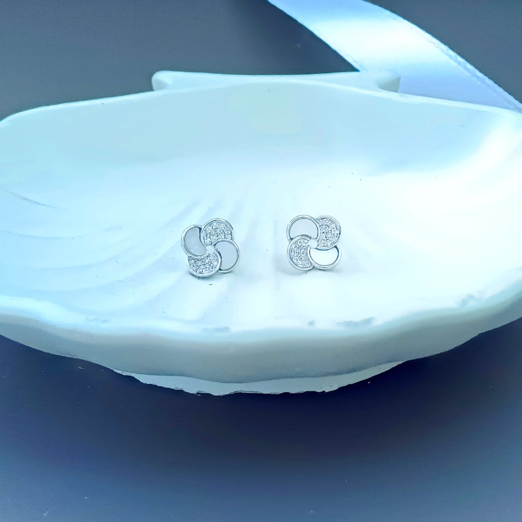 Mother of Pearl Floral Sterling Silver Studs