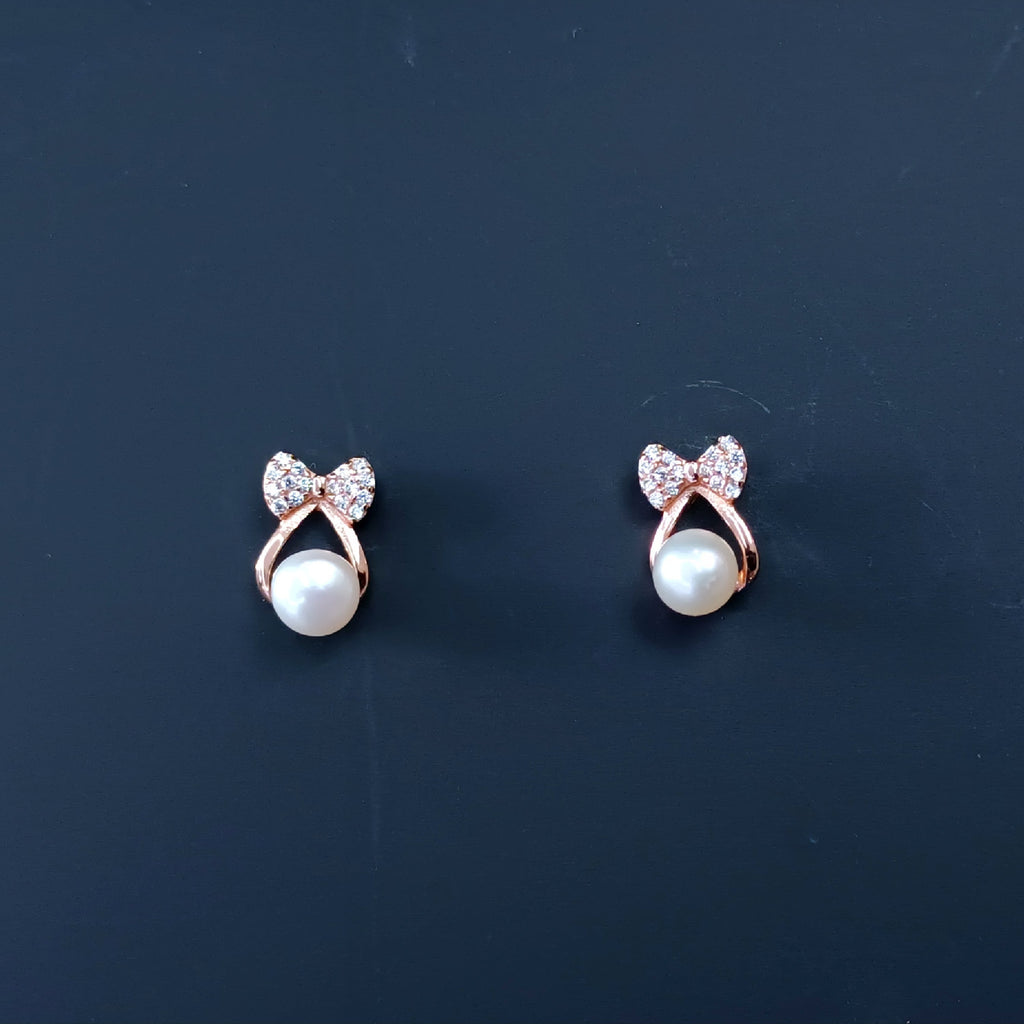 Rose Gold Pearl Bow Studs
