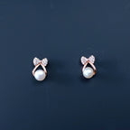 Rose Gold Pearl Bow Studs
