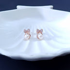 Rose Gold Pearl Bow Studs