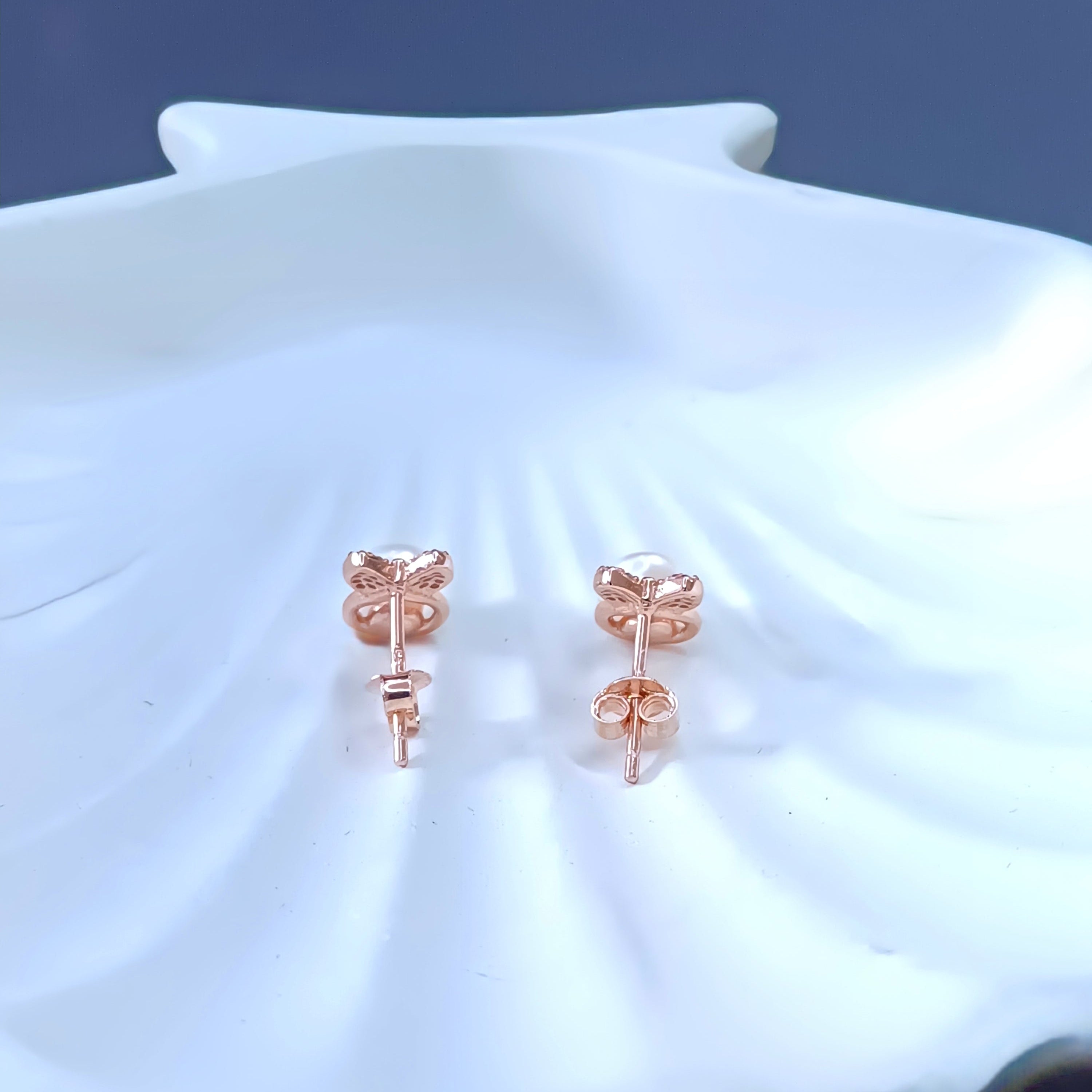 Rose Gold Pearl Bow Studs