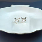 Sterling Silver Bow & Pearl Drops Earrings