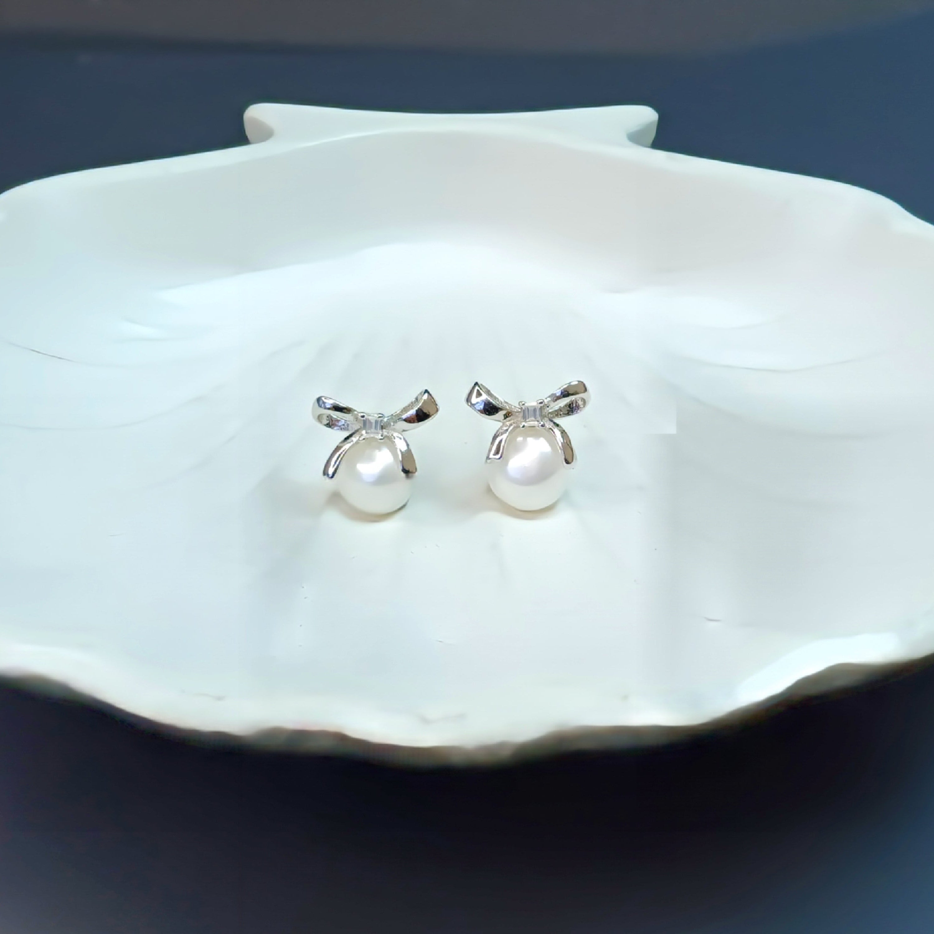 Sterling Silver Bow & Pearl Drops Earrings