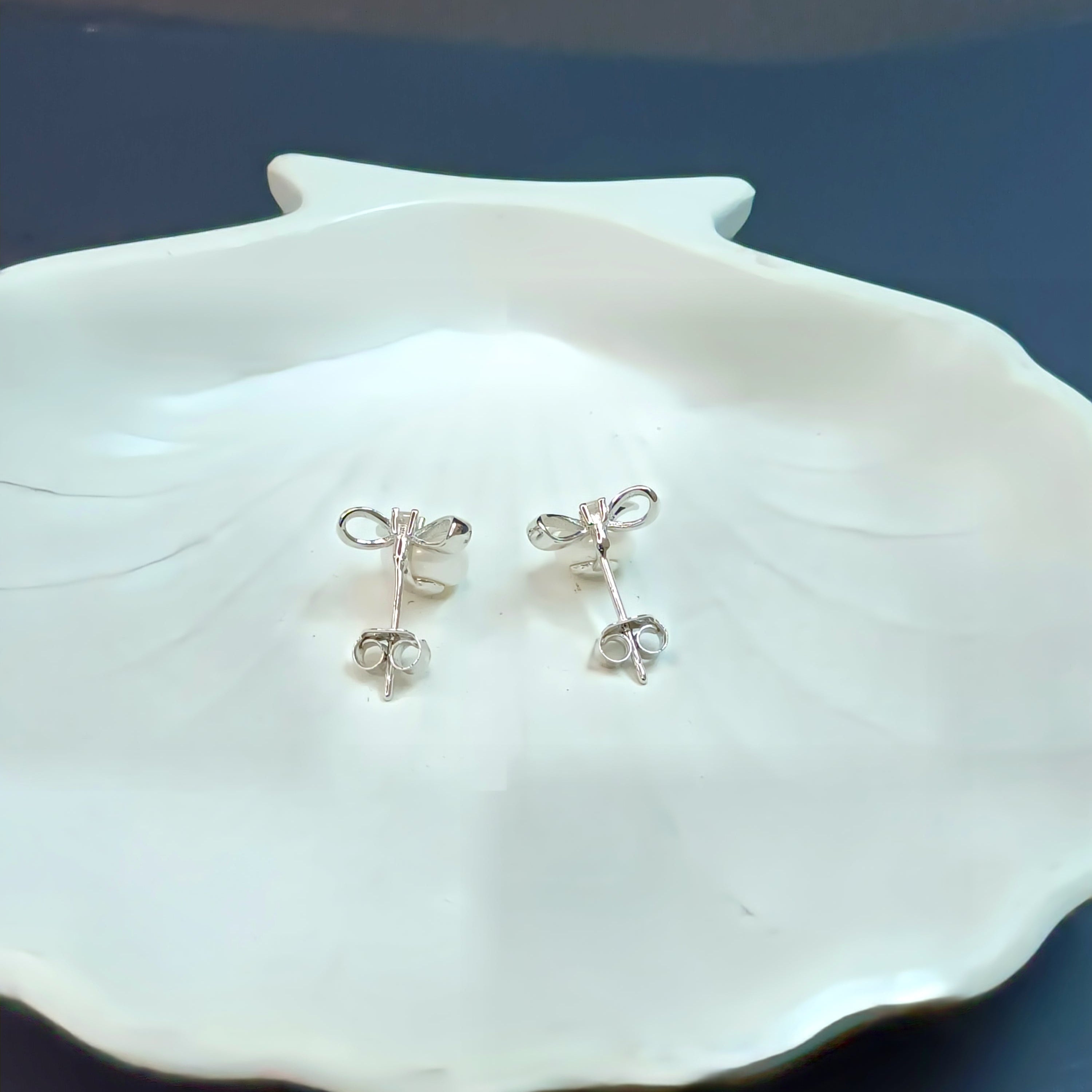 Sterling Silver Bow & Pearl Drops Earrings