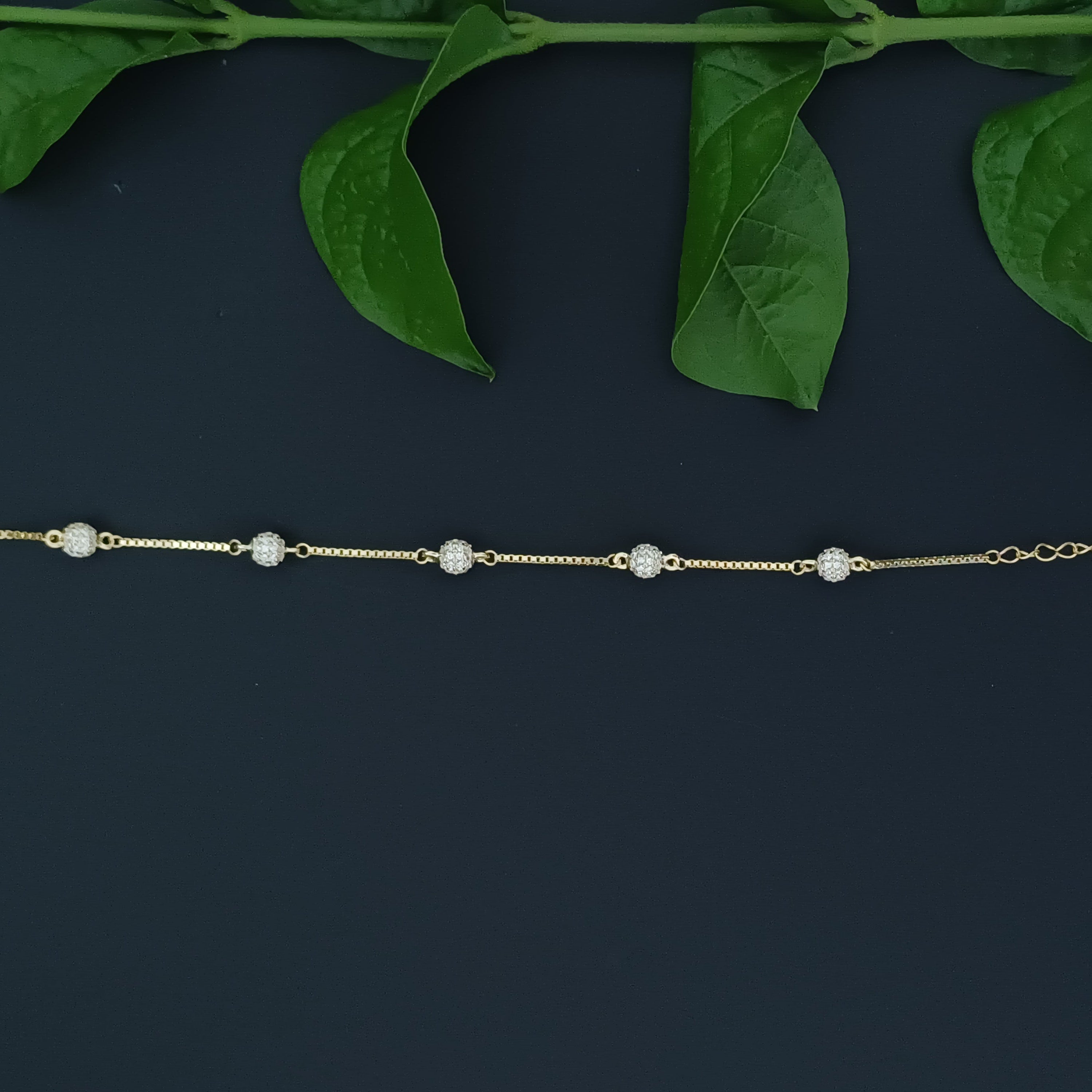 Gold Plated Pave Ball Station Bracelet