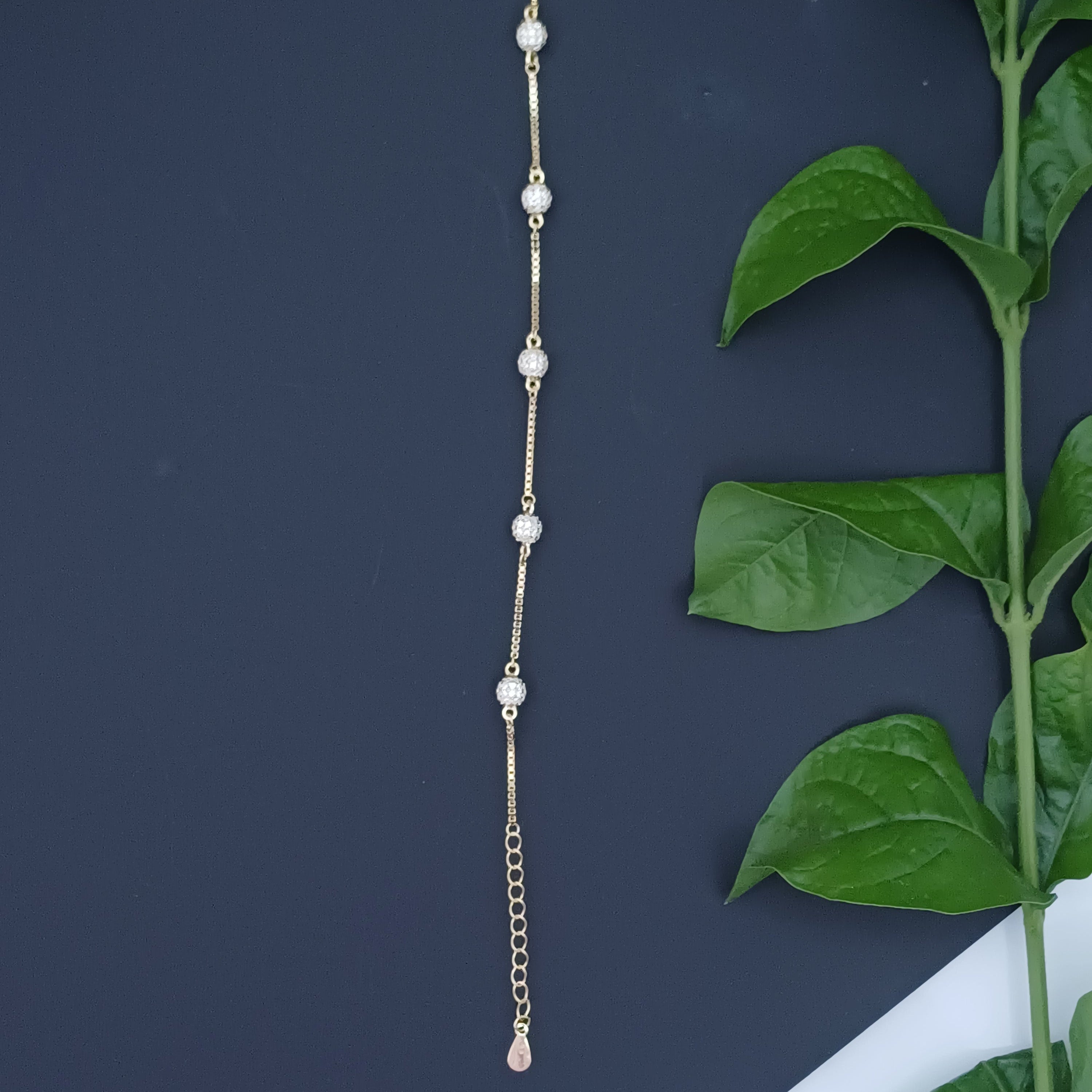Gold Plated Pave Ball Station Bracelet