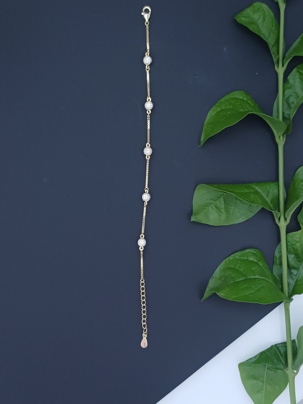 Gold Plated Pave Ball Station Bracelet
