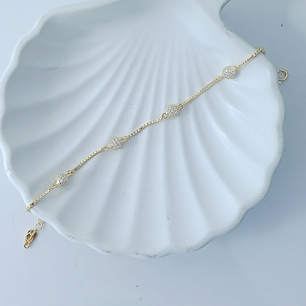Gold Plated Pave Ball Station Bracelet