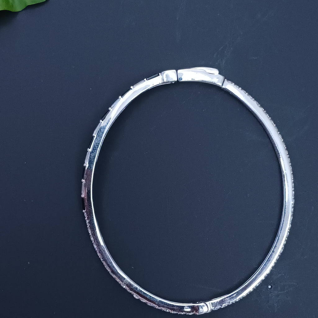 Two-Tone Geometric Silver Hinged Bracelet
