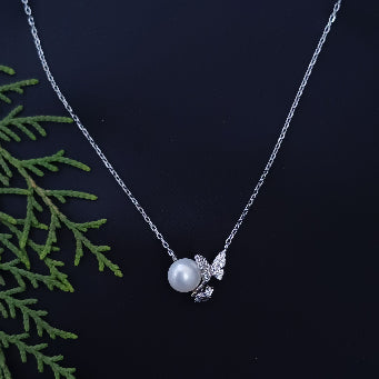 Delicate Silver Pearl Drop Necklace