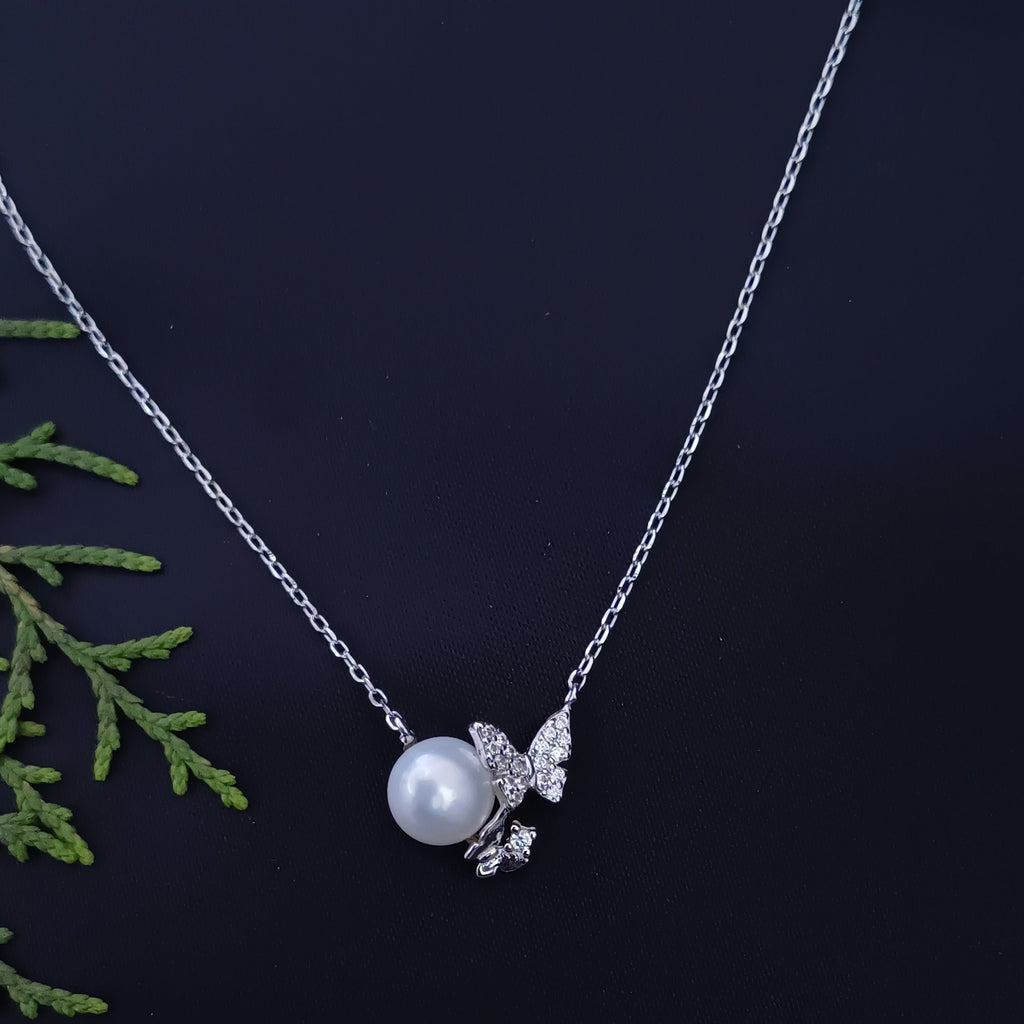 Delicate Silver Pearl Drop Necklace
