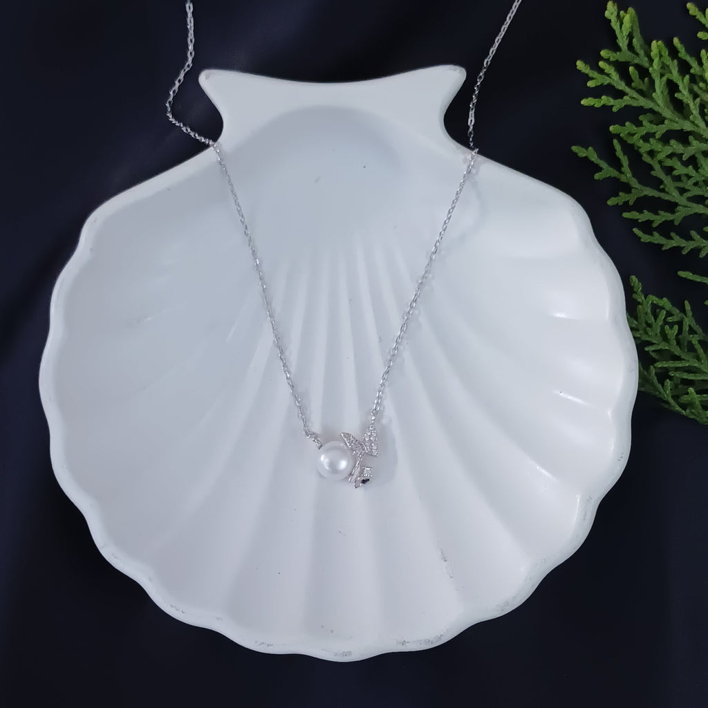 Delicate Silver Pearl Drop Necklace