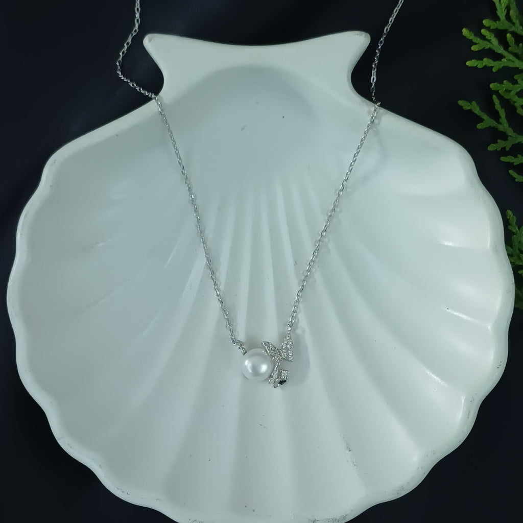 Delicate Silver Pearl Drop Necklace