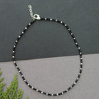 Dainty Black Beaded Silver Chain Anklet