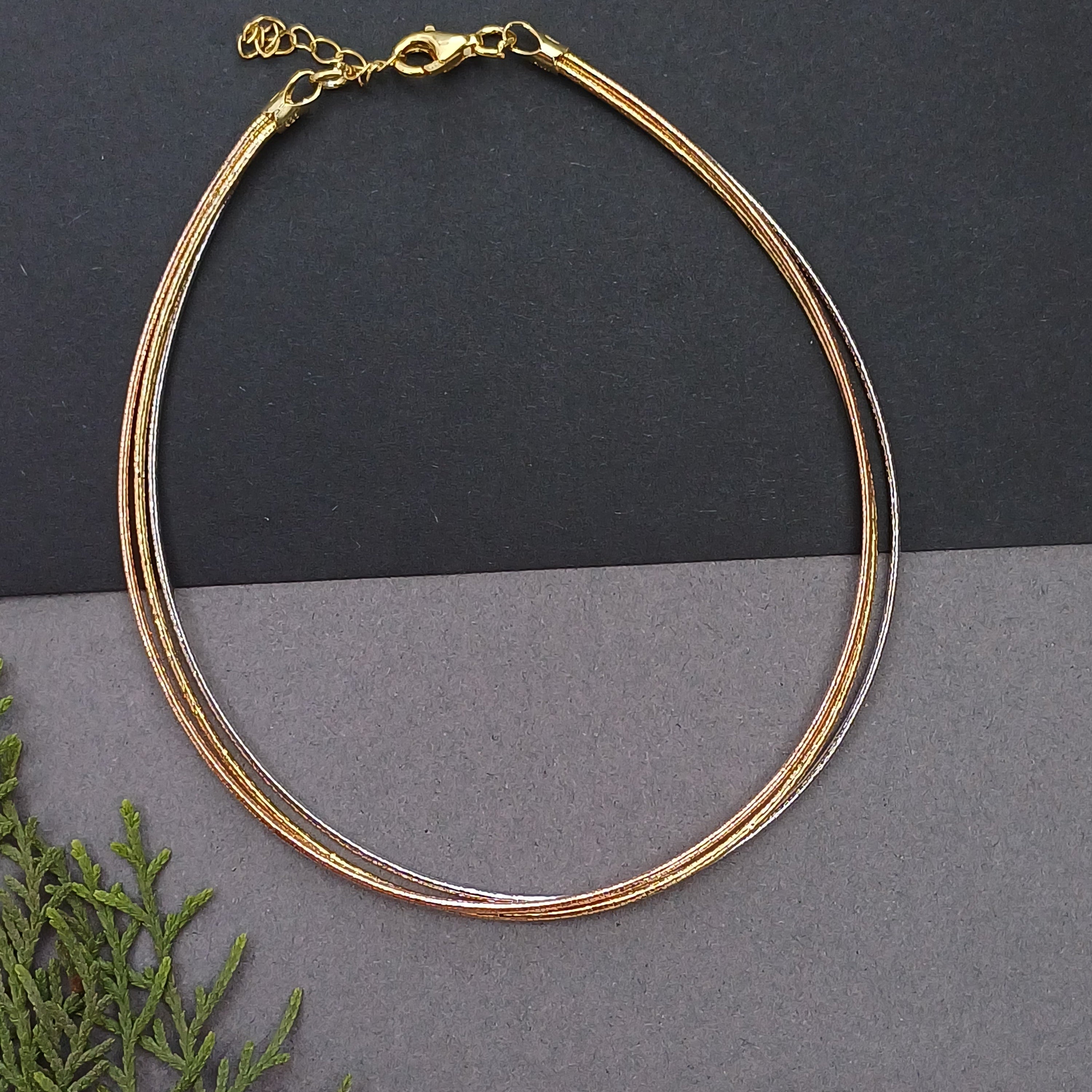 Tri Tone 925 Sterling Silver Anklet