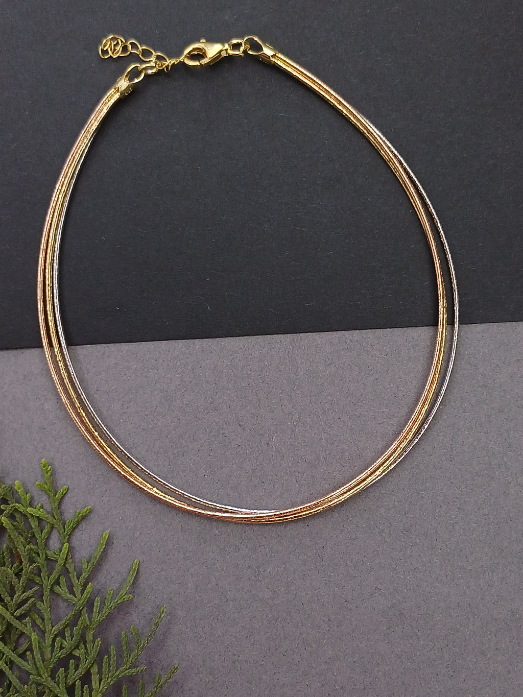 Tri Tone 925 Sterling Silver Anklet