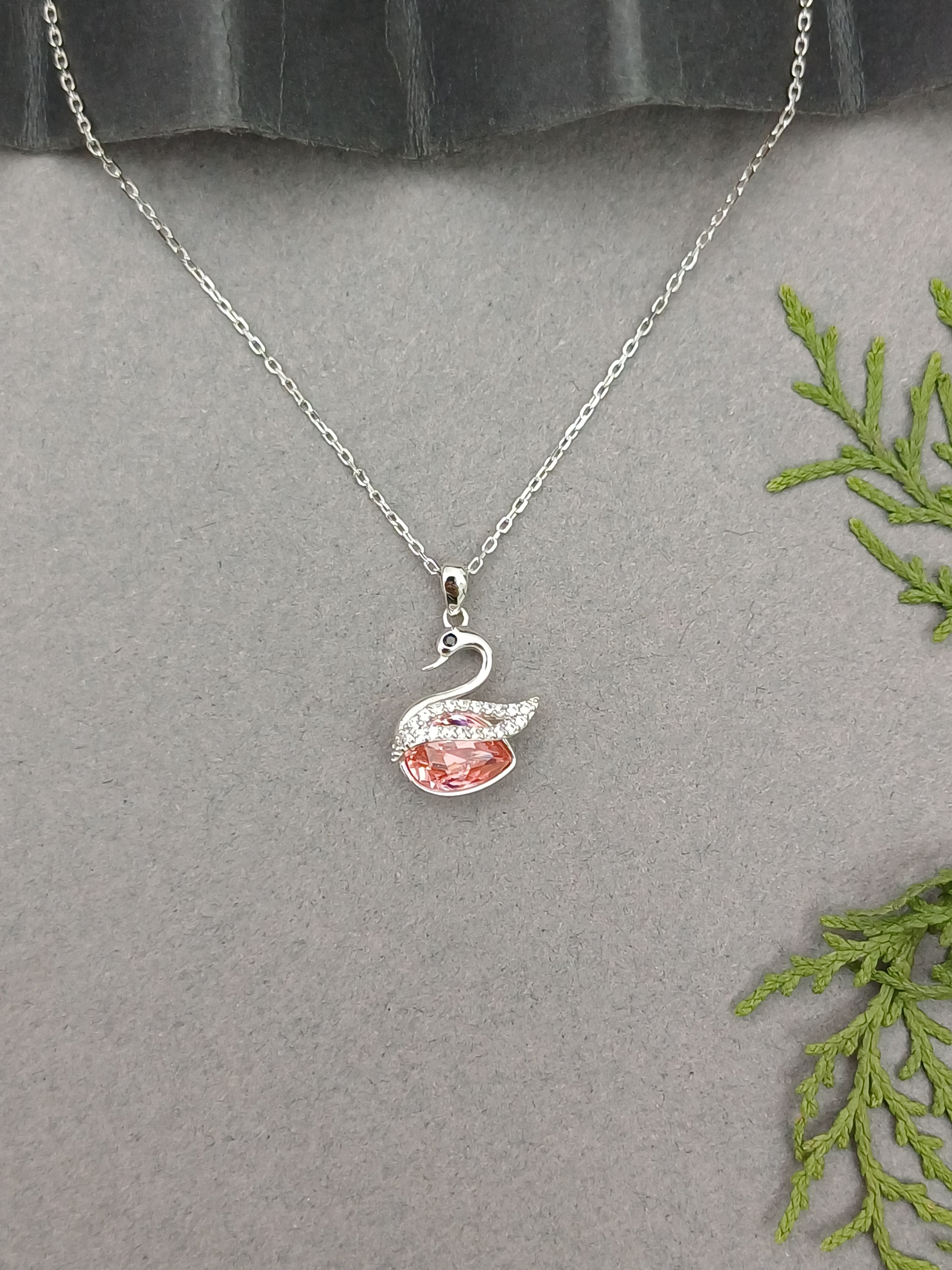 Pink Lake Swan Necklace Set