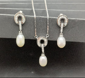 925 Sterling Silver Arch Pearl Drop Set
