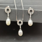 Arch Pearl Drop Sterling Silver Necklace Set