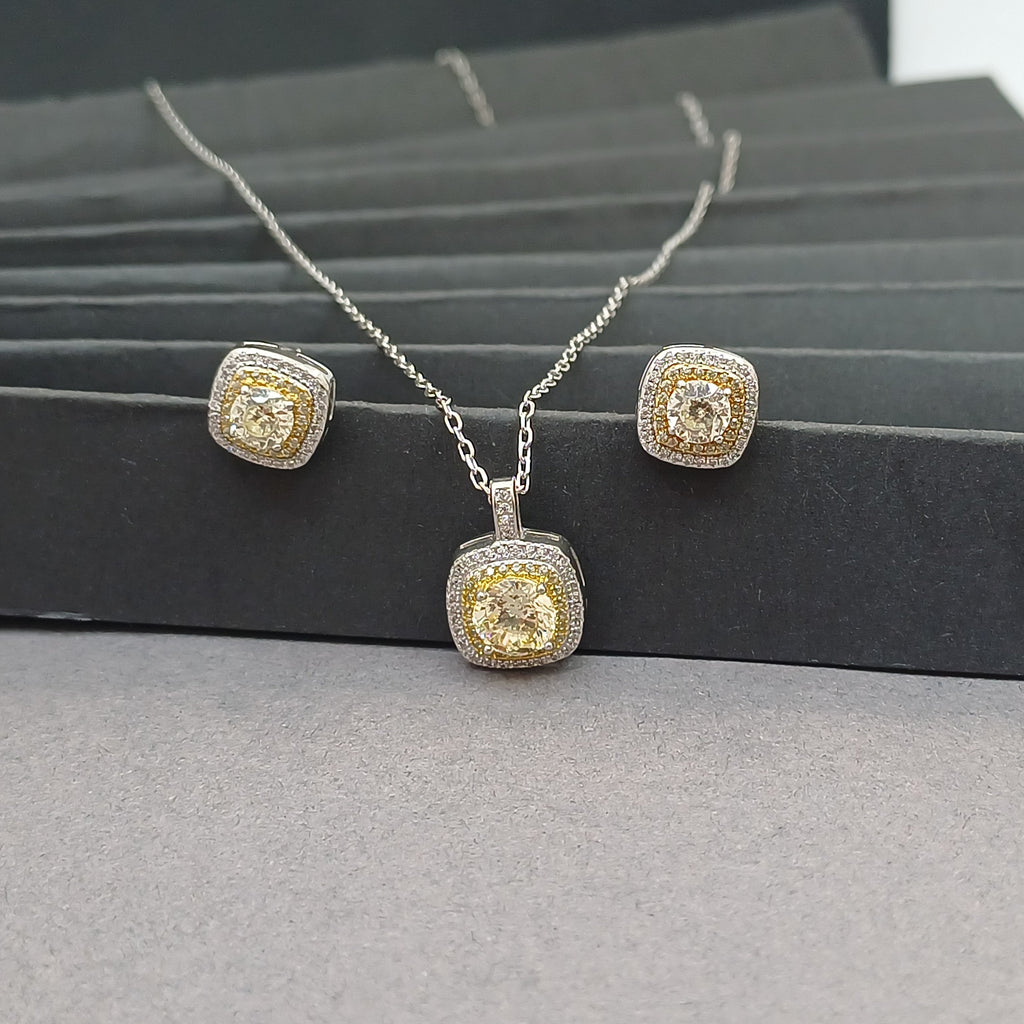Square Minimlist Halo Sterling Silver Necklace Set