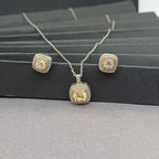 Square Minimlist Halo Sterling Silver Necklace Set