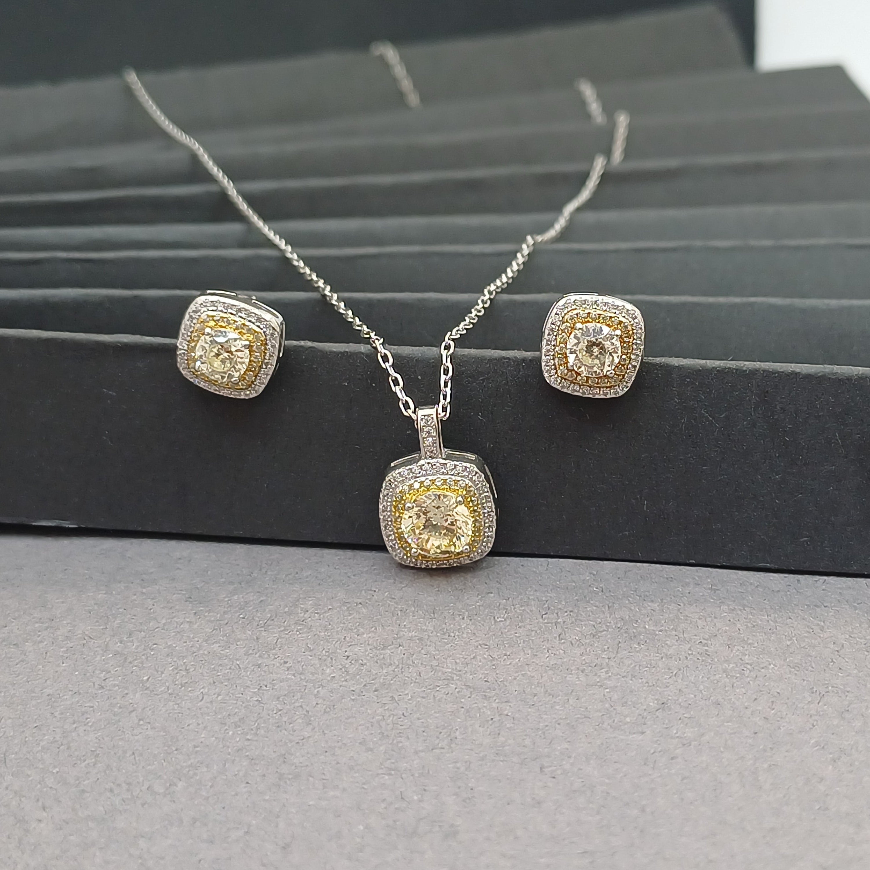 Square Minimlist Halo Sterling Silver Necklace Set