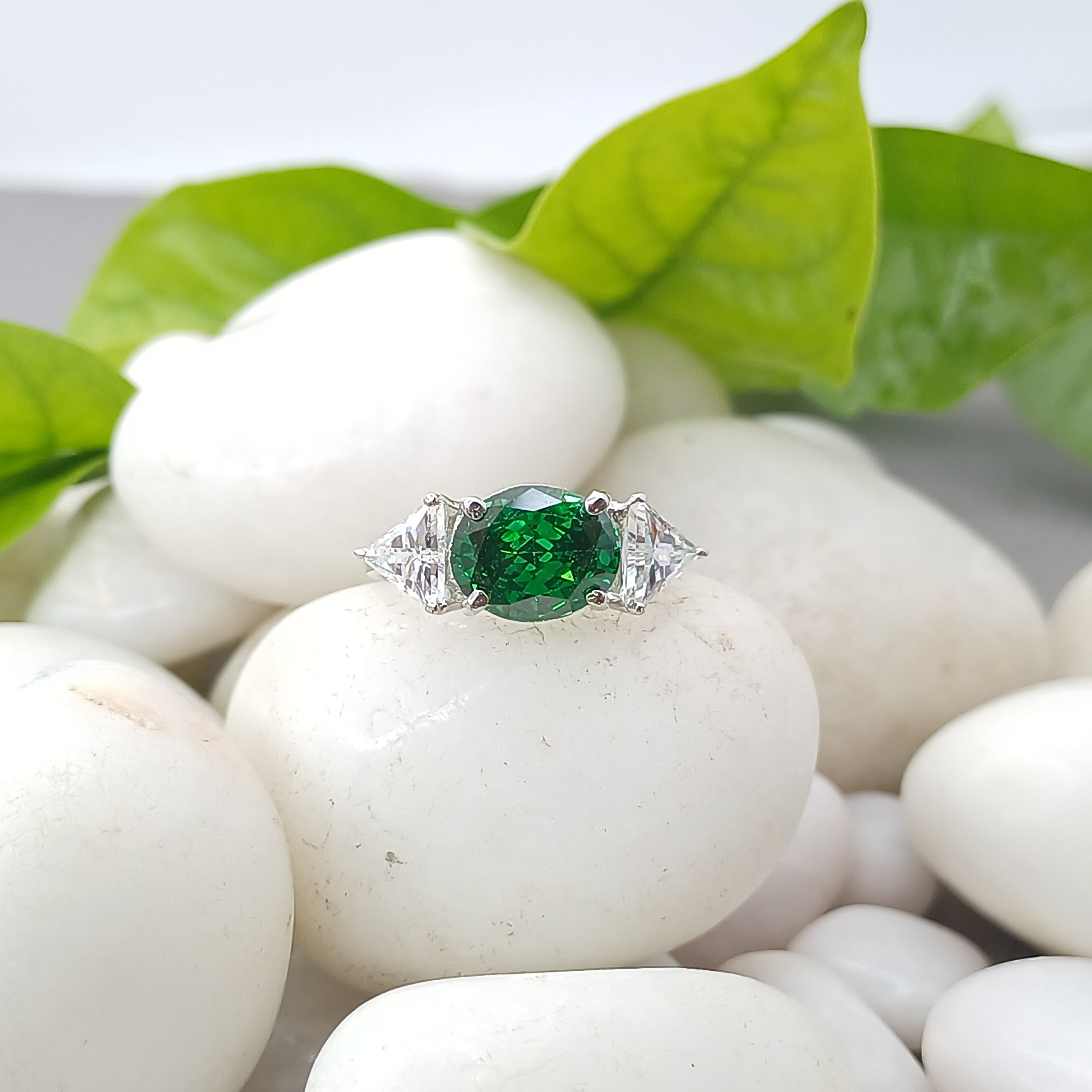 Linear Green Sterling Silver Ring