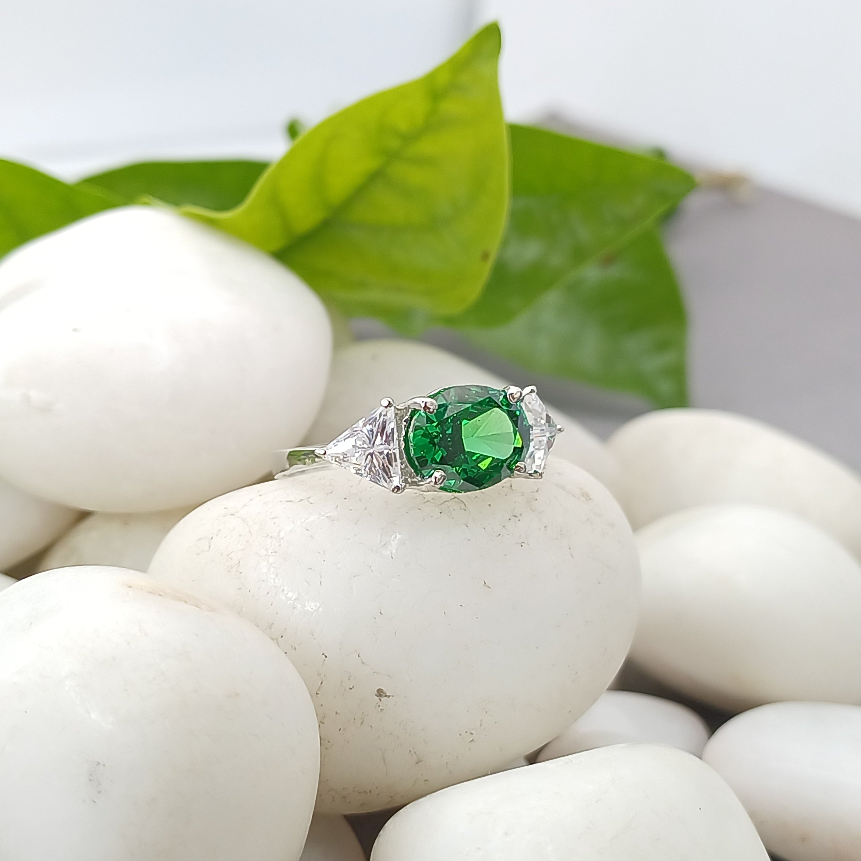 Linear Green Sterling Silver Ring