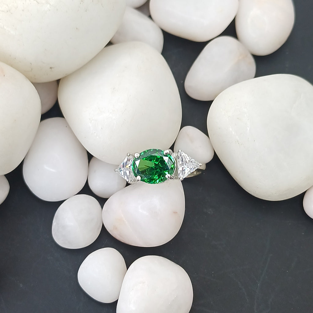 Linear Green Sterling Silver Ring
