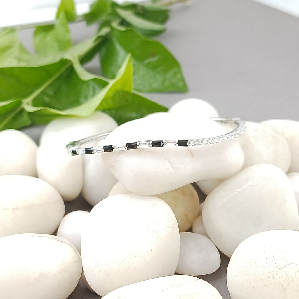 Two-Tone Geometric Silver Hinged Bracelet