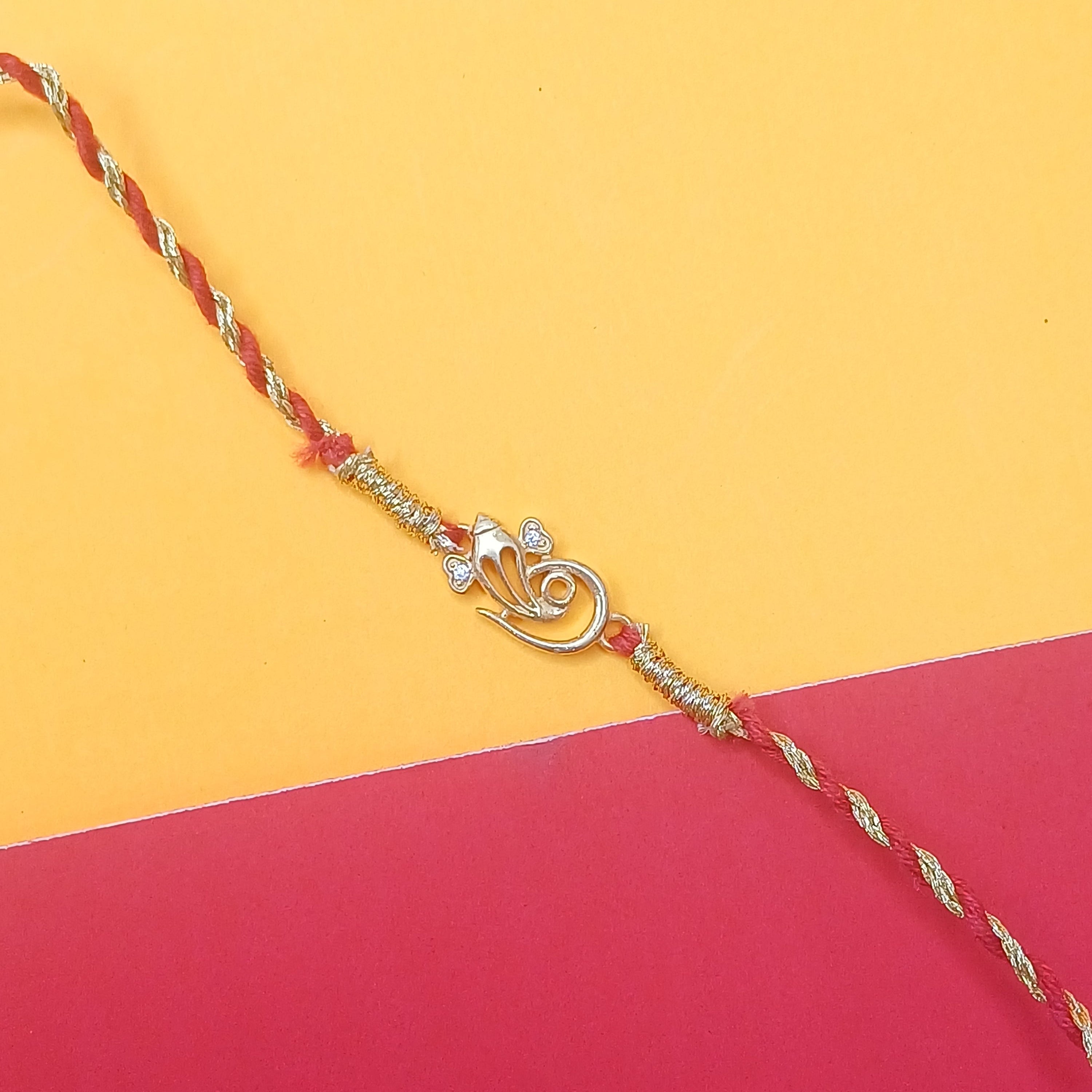 925 Silver Ganpati Gold Plated Rakhi