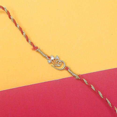 925 Silver Ganpati Gold Plated Rakhi