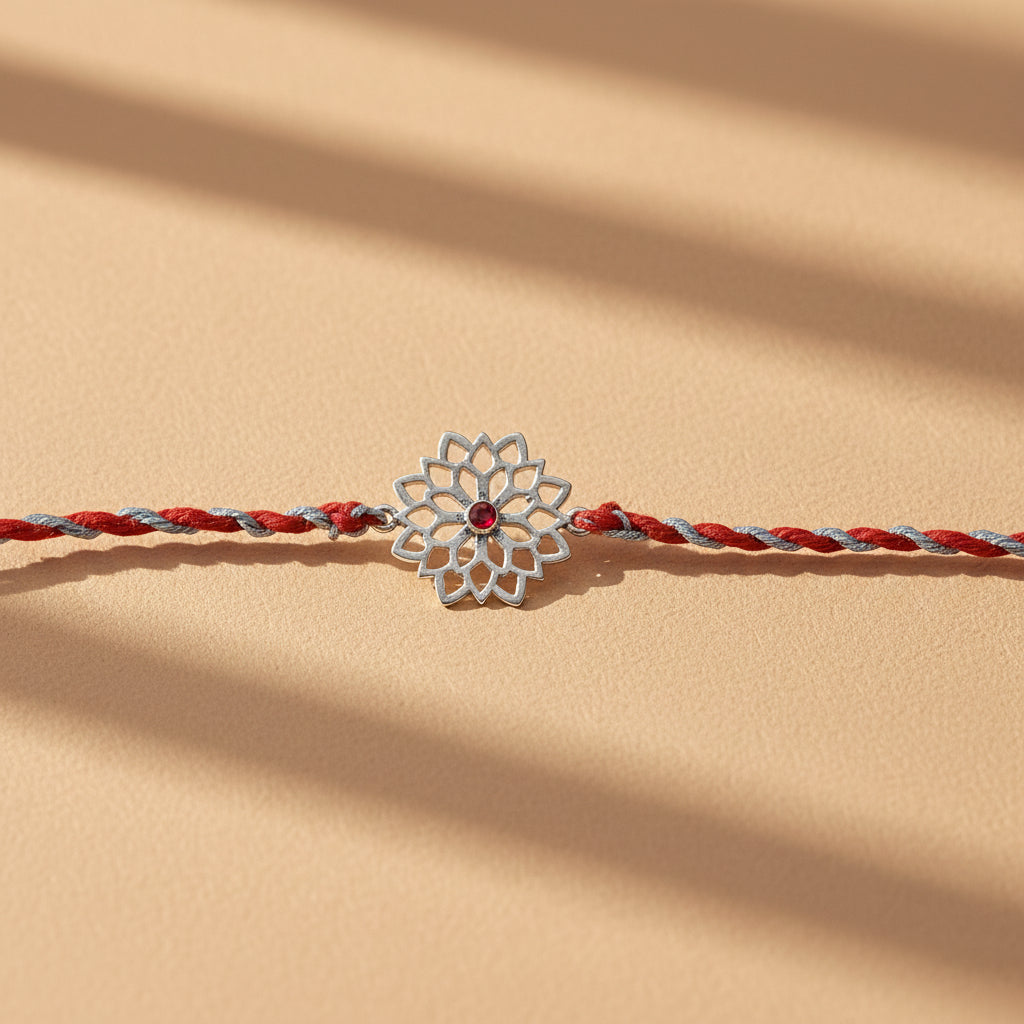 925 Silver Lotus Filigree Rakhi