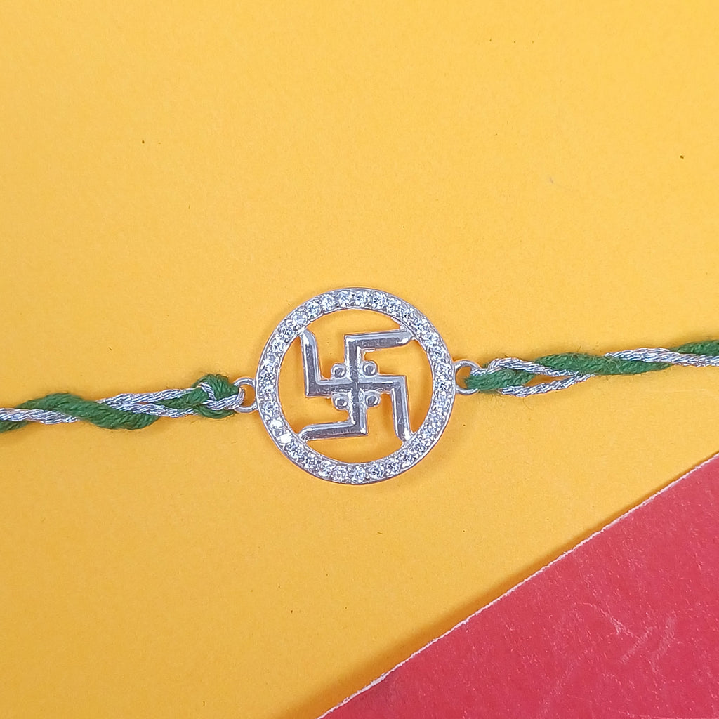 925 Silver Round Swastik Rakhi