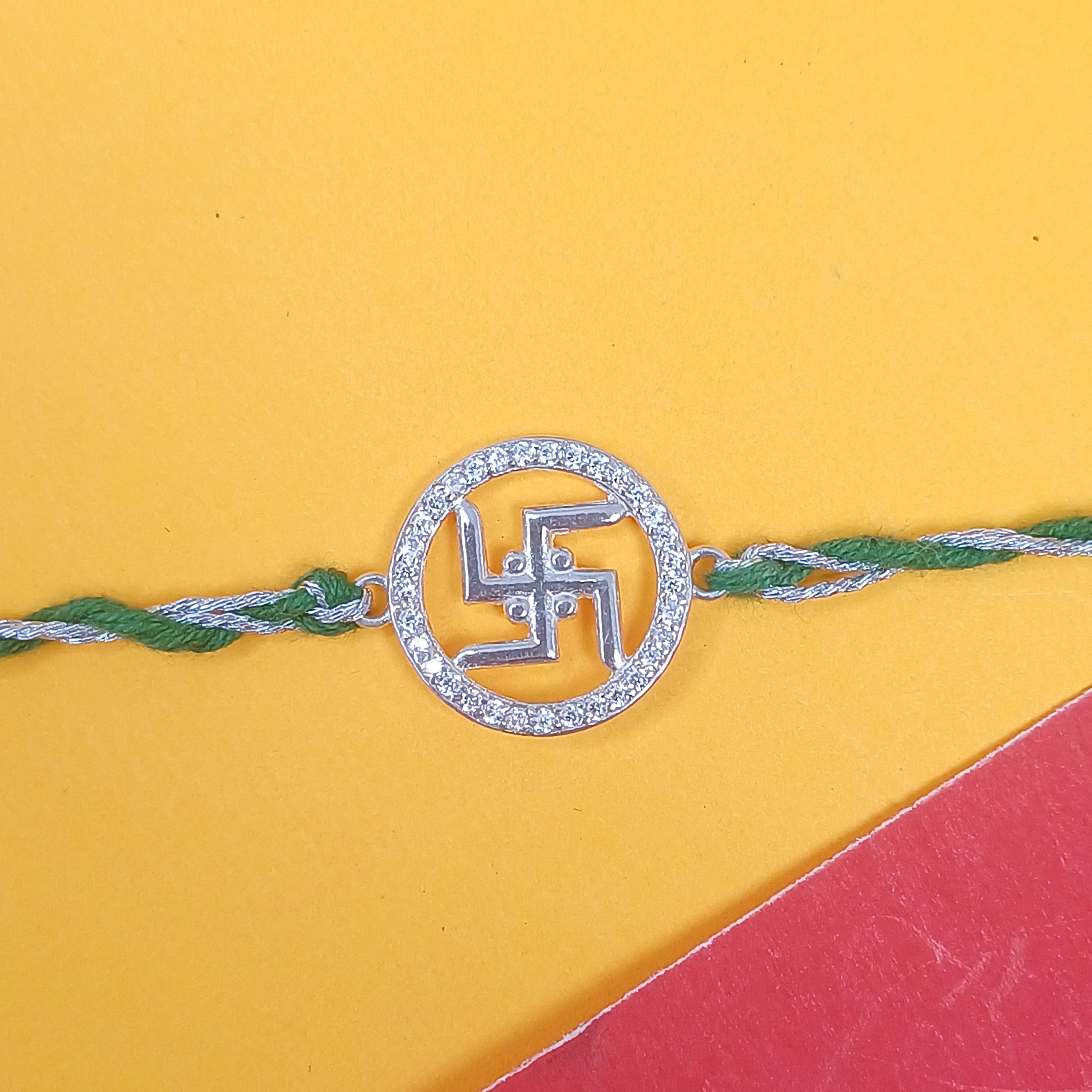 925 Silver Round Swastik Rakhi