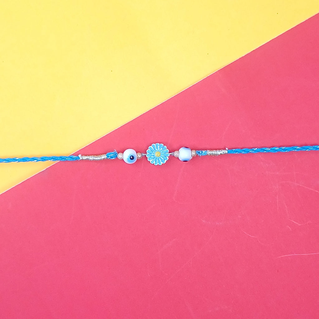 925 Silver Blue Flower Evil Eye Rakhi