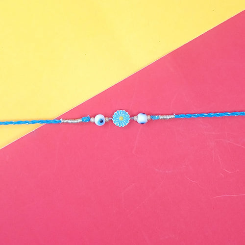 925 Silver Blue Flower Evil Eye Rakhi