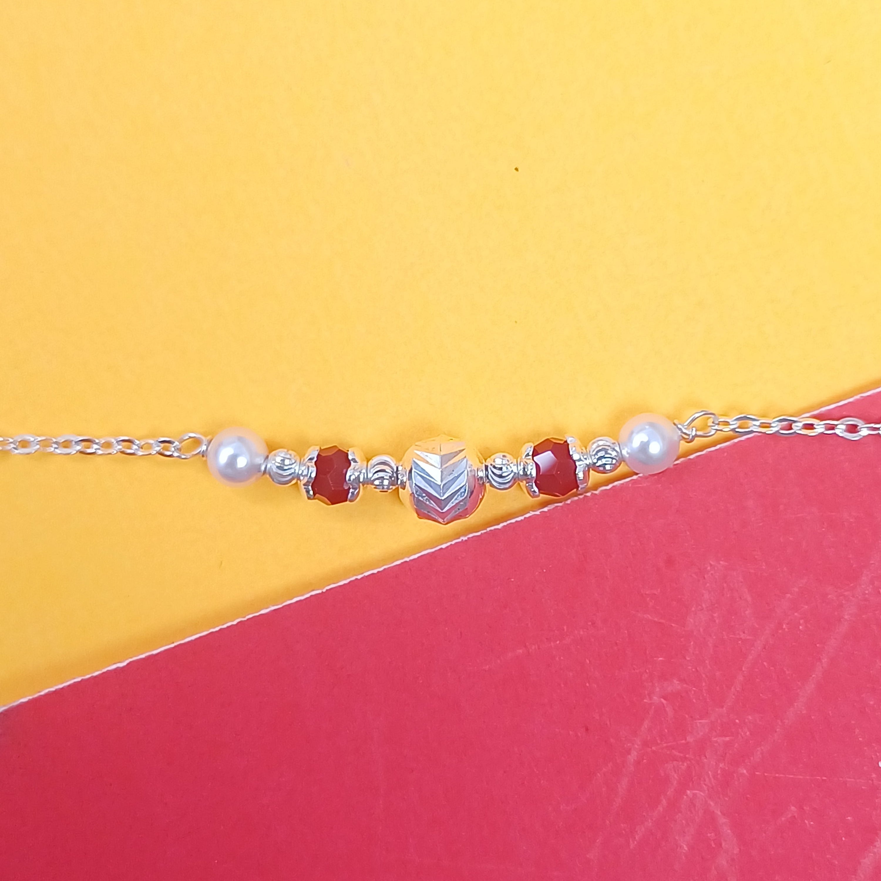 Minimalist Silver Chevron Bead Rakhi