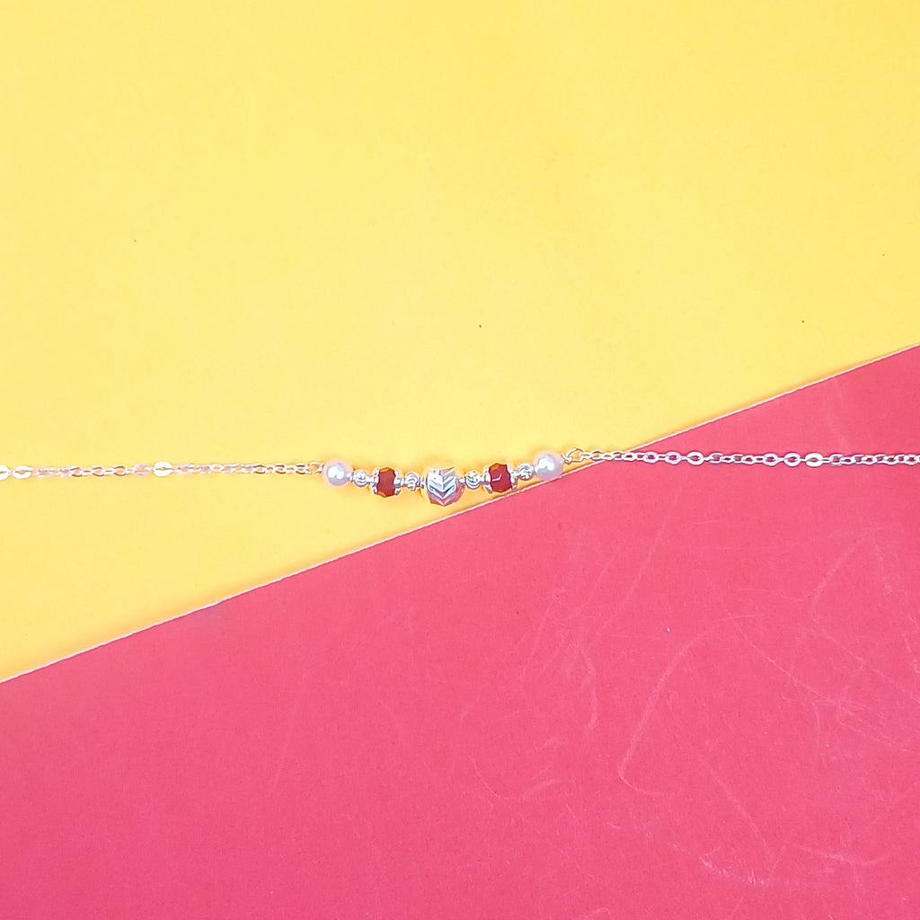 Minimalist Silver Chevron Bead Rakhi