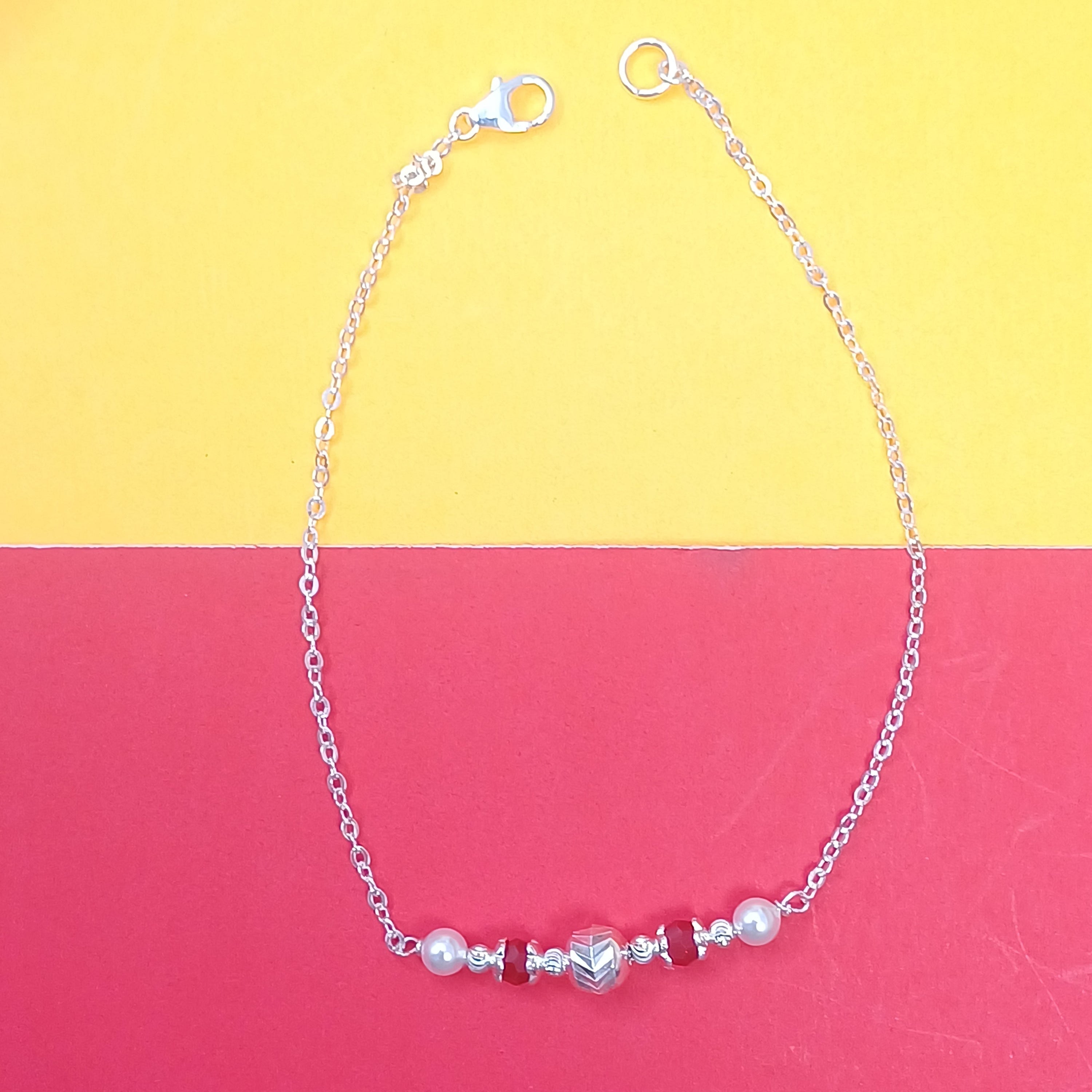 Minimalist Silver Chevron Bead Rakhi