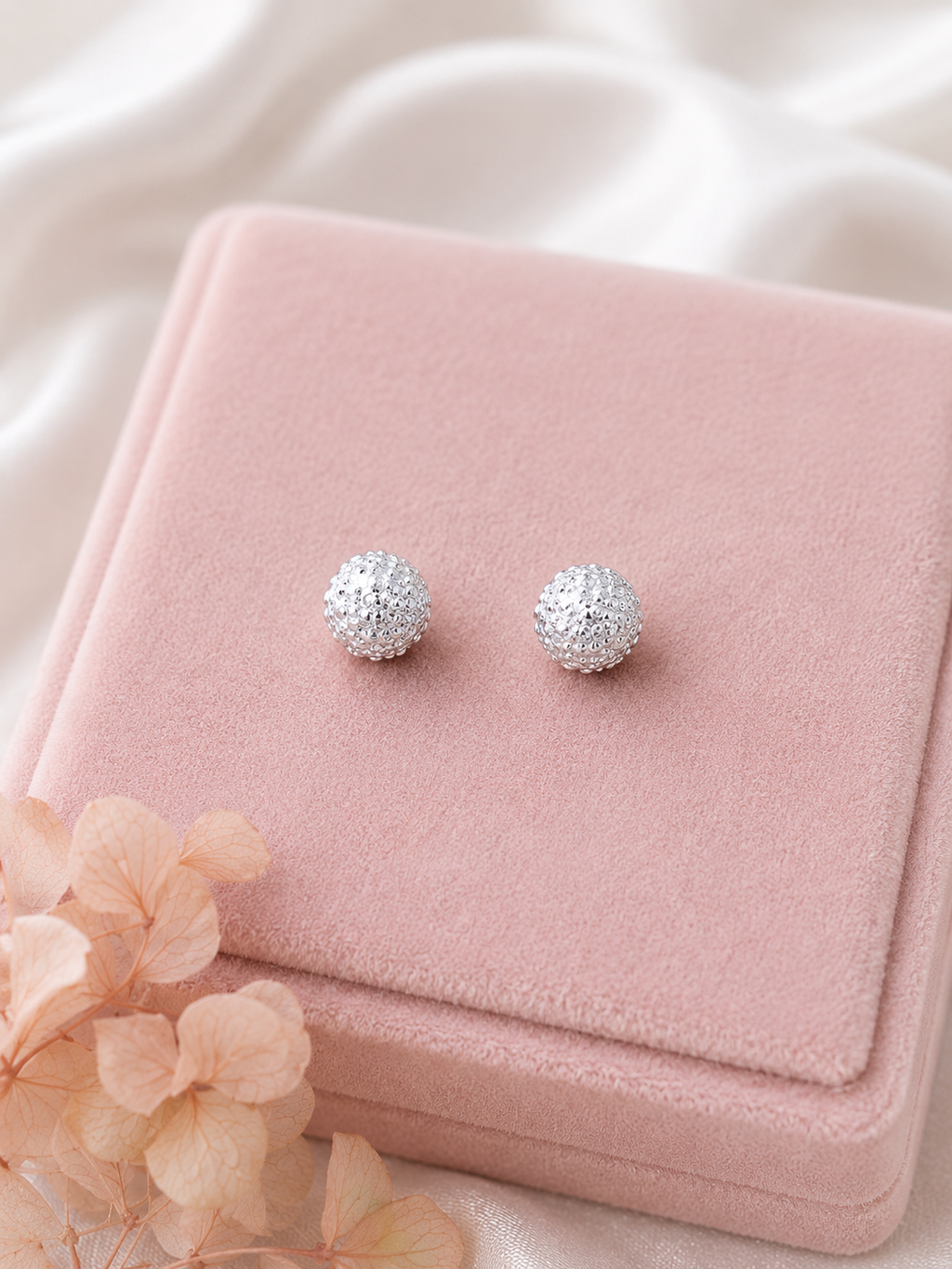 Silver Textured Ball Stud Earrings