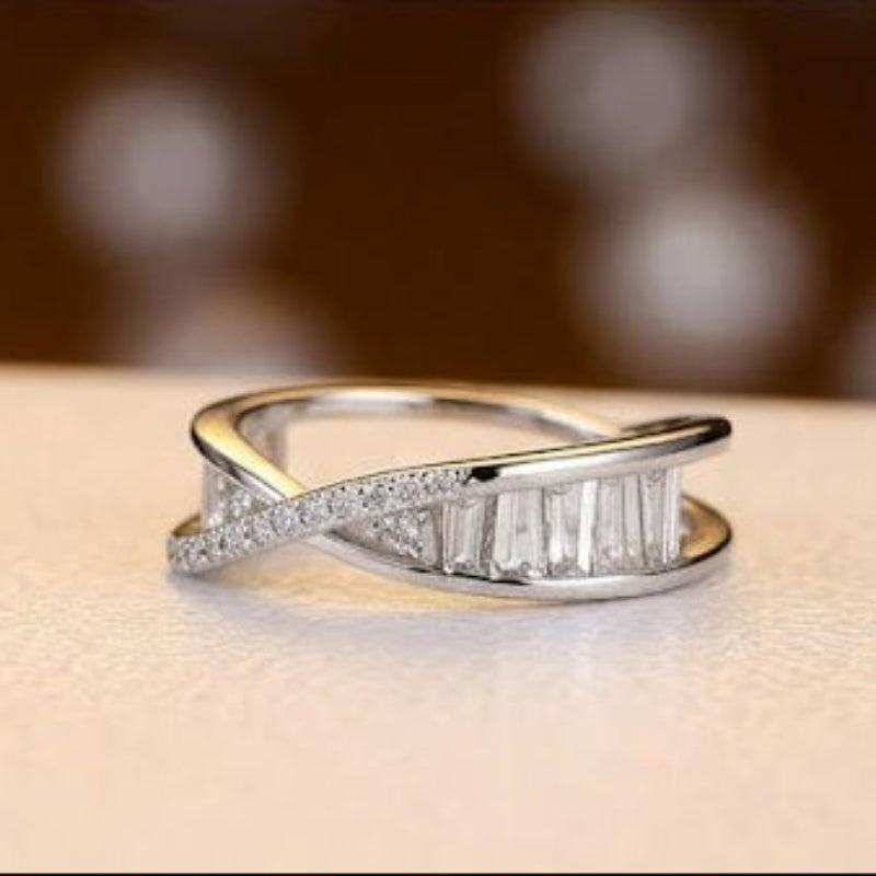 Silver Mosaic Crossover Ring