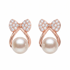 Rose Gold Pearl Bow Studs
