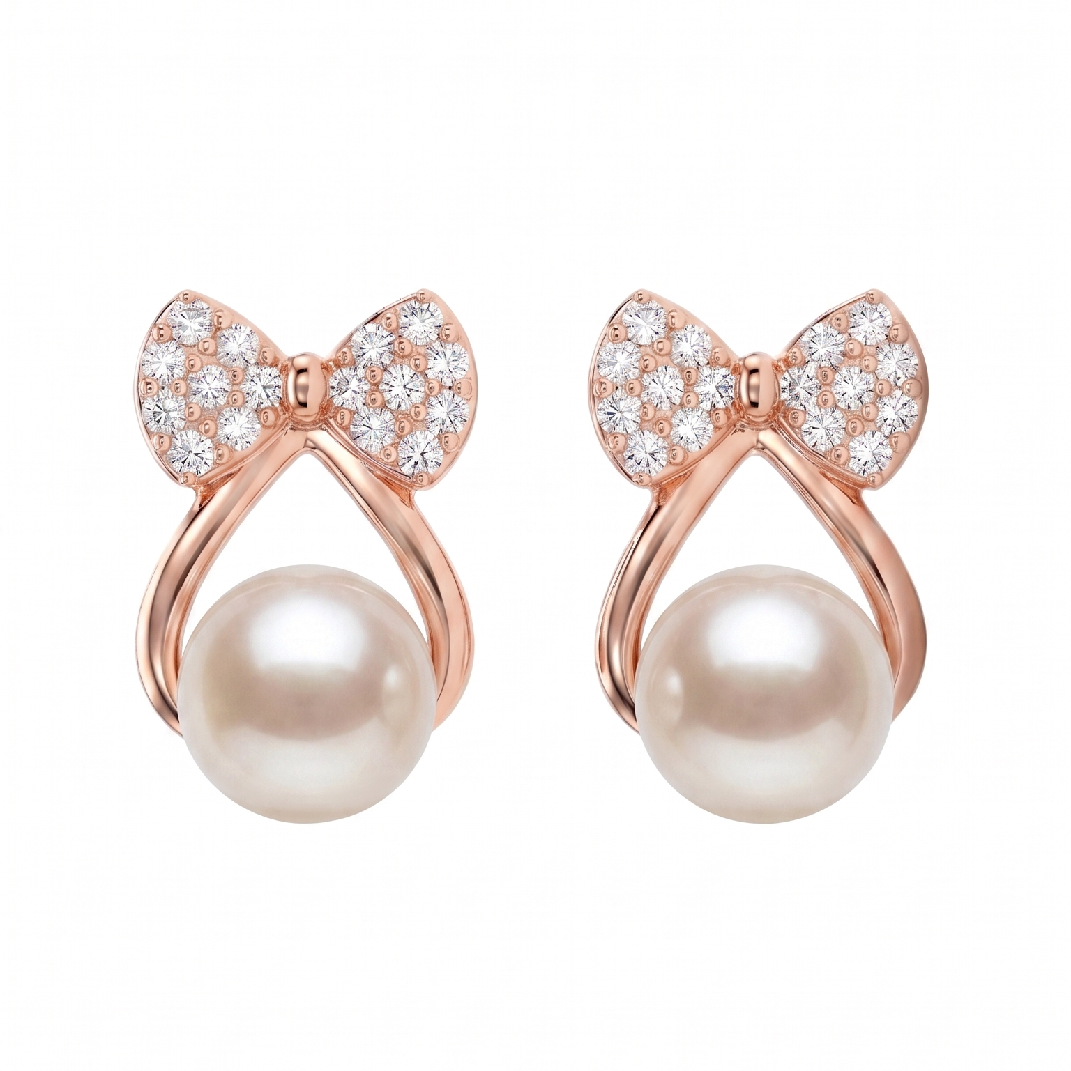 Rose Gold Pearl Bow Studs