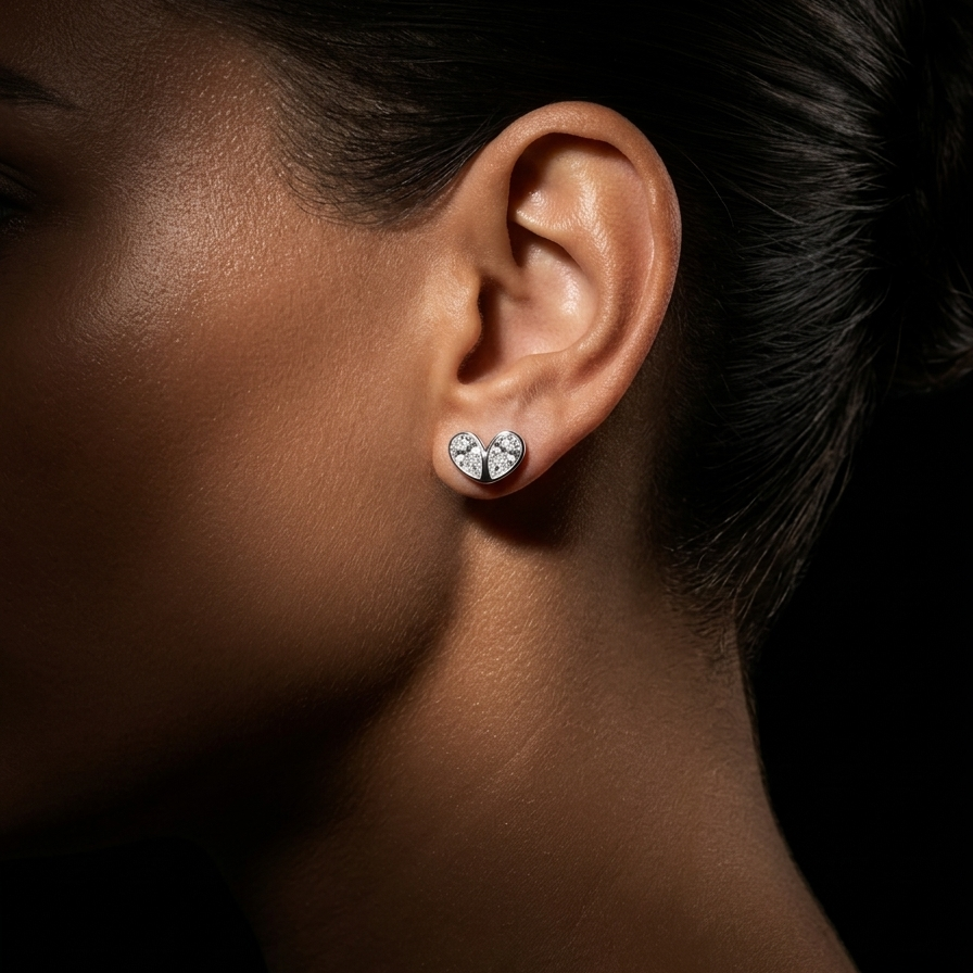 Minimalist Dual-Stone Heart Studs
