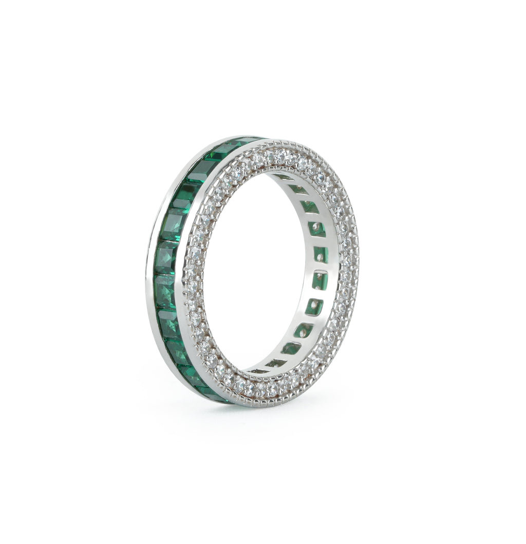Linear Green Sterling Silver Ring