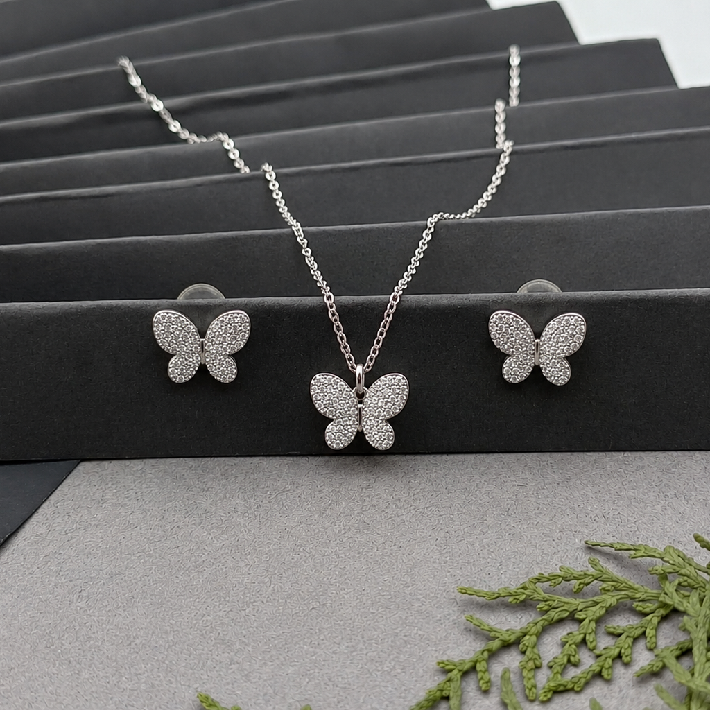 Aura Pave Butterfly Suite Necklace Set